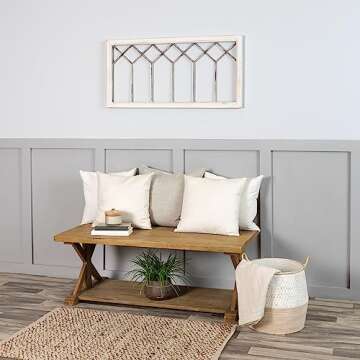 Stratton Home Decor Distressed Window Panel Wall Decor - Handcrafted Decorative Piece, Farmhouse Scrollwork, Indoor Decoration for Bedroom, Living Room, Hallway, Study - Distressed White Wood Frame