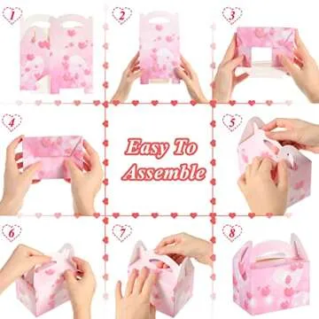 Epakh Sets of 30 Valentine's Day Treat Boxes with Heart Tags and Ribbons, Pink Heart Prints Goodie Box Valentines Candy Cookie Containers for Valentine's Day Party Favor