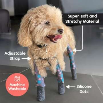 WALKEE PAWS Stay-on, Non-Slip Dog Socks to Prevent Licking Paws and Slipping on Hardwood Floors. Seen on Shark Tank, Never Lose a Dog Sock Again (X-Small) Grippy Socks with All Around Grip