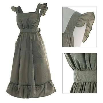 Vibsion Vintage Ruffle Apron for Women Colonial Pioneer Pinafore Apron Cross Back Garden Cooking Apr...