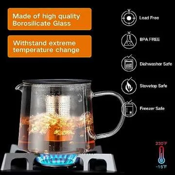 Glass Teapot 34oz/1000ml with Removable Stainless Steel Infuser Tea pot, Heatproof Borosilicate Glas...