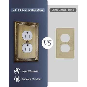 ZILLSEA 4-Pack Antique Brass Metal Wall Plates, Single Duplex Wall Outlet Cover for Receptacle, Light Switch, 1 Gang Decorative Sunken Pearls Switch Plates, 3.15''*4.88'', Midsize