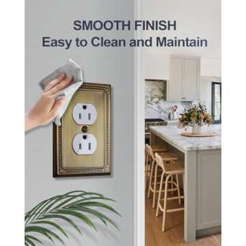 ZILLSEA 4-Pack Antique Brass Metal Wall Plates, Single Duplex Wall Outlet Cover for Receptacle, Light Switch, 1 Gang Decorative Sunken Pearls Switch Plates, 3.15''*4.88'', Midsize