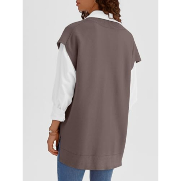 LILLUSORY Women V Neck Sweater Vest Trendy Oversized Sleeveless Long Cardigan Casual Button Knit Vest Dress Tops 2024 Fall Winter Fashion Office Work Outfits Cute Clothes Nutmeg XL