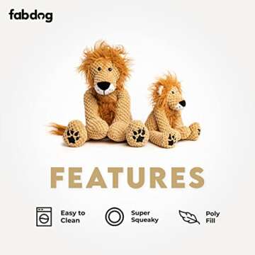 fabdog Floppies Plush Dog Toy - Cute & Durable Squeaky Dog Toys - Best Squeak Toy for Puppies and All Breeds | Ideal Pet Gift| Small Lion