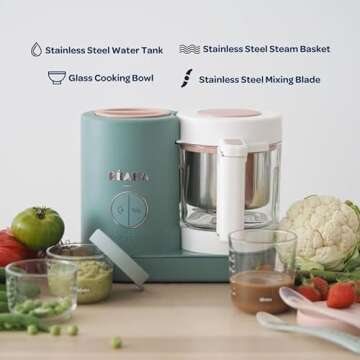 BEABA Babycook Neo Baby Food Maker | Non-Toxic Glass & Stainless Steel | Trusted by Celebrity Moms | Sustainable Baby Food Processor | Global Leader| 34 Servings in 20 Mins