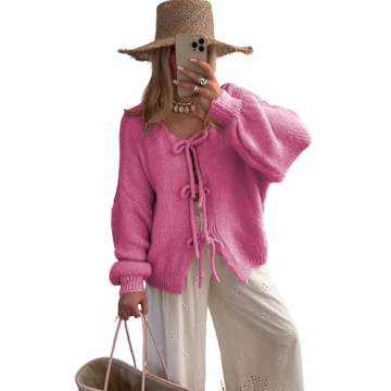 SKIKYAN Women Bowtie Oversized Knit Sweater for Casual Elegance