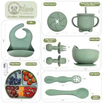 O'doe 11-Piece BPA-Free Silicone Baby Feeding Set | Thick & Soft Suction Plates, Baby Bowls, Wooden ...