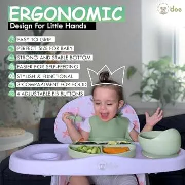 O'doe 11-Piece BPA-Free Silicone Baby Feeding Set | Thick & Soft Suction Plates, Baby Bowls, Wooden Fork & Spoon, and More | Make Mealtime Fun and Easy for Your Little One (Green, V1)