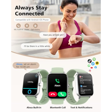 Smart Watch, Compatible with iPhone 9.0 or Above and Android 6.0 or Above, 45mm Men's and Women's Watch, Smartwatch Fitness Tracker, Fits Wrists 5.8-8.7 Inches (160-230mm), Waterproof, Green