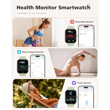 Smart Watch, Compatible with iPhone 9.0 or Above and Android 6.0 or Above, 45mm Men's and Women's Watch, Smartwatch Fitness Tracker, Fits Wrists 5.8-8.7 Inches (160-230mm), Waterproof, Green