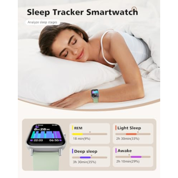 Smart Watch, Compatible with iPhone 9.0 or Above and Android 6.0 or Above, 45mm Men's and Women's Watch, Smartwatch Fitness Tracker, Fits Wrists 5.8-8.7 Inches (160-230mm), Waterproof, Green