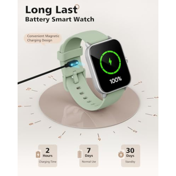 Smart Watch, Compatible with iPhone 9.0 or Above and Android 6.0 or Above, 45mm Men's and Women's Watch, Smartwatch Fitness Tracker, Fits Wrists 5.8-8.7 Inches (160-230mm), Waterproof, Green