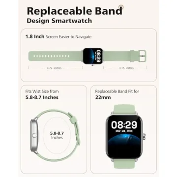 Smart Watch, Compatible with iPhone 9.0 or Above and Android 6.0 or Above, 45mm Men's and Women's Watch, Smartwatch Fitness Tracker, Fits Wrists 5.8-8.7 Inches (160-230mm), Waterproof, Green