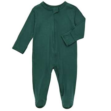 Aablexema Baby Zipper Pajamas Bamboo Rayon, 3pcs Unisex Infant Onesie with Mitten Long Sleeve Footed...