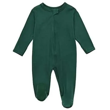 Aablexema Baby Zipper Pajamas Bamboo Rayon, 3pcs Unisex Infant Onesie with Mitten Long Sleeve Footed Pjs(White & Khaki Yellow & Green,12-18m)