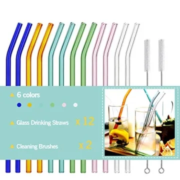 Reusable Bent Glass Drinking Straws – Set of 12 Multi-Color, Shatter-Resistant, Eco-Friendly