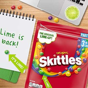SKITTLES Original Chewy Candy, Party Size, For Candy Bags and Parties, 50 oz Resealable Bulk Bag