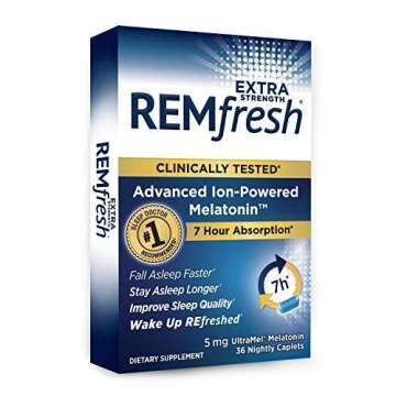 REMfresh Extra Strength 5mg Melatonin Drug-Free Sleep Aid Supplement, 36 Caplets (Pack of 4) (Packag...