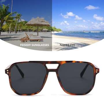FEISEDY Retro Square Aviator Sunglasses for Trendy Fashion Enthusiasts