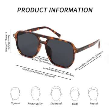 FEISEDY Retro Square Aviator Sunglasses for Fashion Lovers