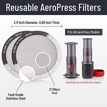 Reusable Filter Set by Slimm Filter - 2 Piece, Stainless Steel Metal - 2x Mesh Metal Filters For Aer...
