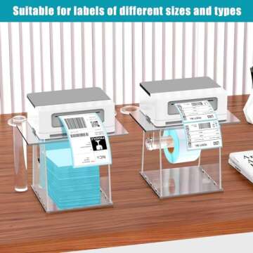 Label Holder for Rolls and Fanfold Labels, Thermal Printer Label Holder for Desktop Label Printer, Thermal Printer Stand Accessory Supplies for Home Office Small Business