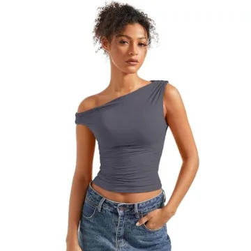 SUUKSESS Women Off Shoulder Tops Sleeveless Shirts Y2K Trendy Going Out Crop Tank Top (Grey,S)