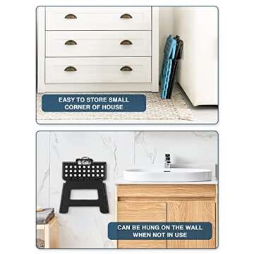 Dyforce Folding Step Stool 9", Kids Step Stool, Heavy Duty Step Stools for Adults, Compact Foot Stools, Light-Weight Toddler Step Stool for Kitchen, Bathroom, Holds Up to 300 lbs (Black)