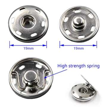50 Sets Sew-on Snap Buttons, Metal Snaps Fasteners Press Studs Buttons for Sewing Clothing, 3/4" 19m...