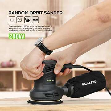 GALAX PRO 280W 13000OPM Max 6 Variable Speeds Orbital Sander with 15Pcs Sanding Discs, 5” electric...