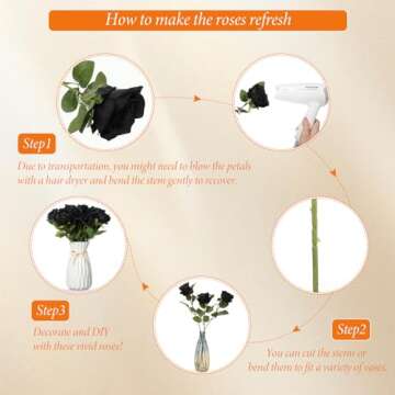 Hotop 20 Pcs Artificial Rose Flowers with Long Stem,Real Touch Silk Realistic Plastic Bouquet Roses Bulk for Home Decor Bridal Wedding Party Table Centerpieces Decorations(Black)