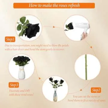 Hotop 20 Pcs Artificial Rose Flowers with Long Stem,Real Touch Silk Realistic Plastic Bouquet Roses Bulk for Home Decor Bridal Wedding Party Table Centerpieces Decorations(Black)