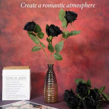 Hotop 20 Pcs Artificial Rose Flowers with Long Stem,Real Touch Silk Realistic Plastic Bouquet Roses Bulk for Home Decor Bridal Wedding Party Table Centerpieces Decorations(Black)