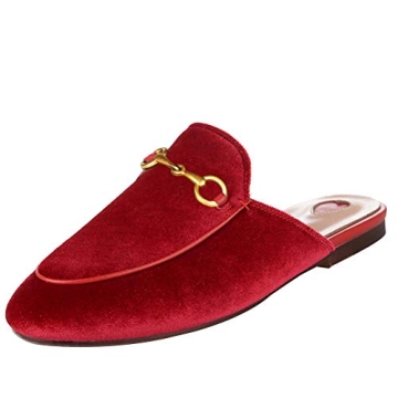 Arqa Mules for Women Almond Toe Velvet Flats Slip-on Comfort Backless Loafers Buckle Mule Shoes in R...