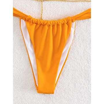 MakeMeChic Women's 3 Piece Swimsuit Ring Linked Halter Thong Bikini Set with Chain