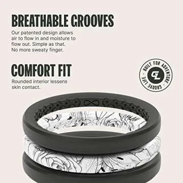 GROOVE LIFE Silicone Wedding Ring for Women - Breathable Rubber Rings for Women, Lifetime Coverage, Unique Design, Comfort Fit Womens Ring - Thin Air Rose Size 7