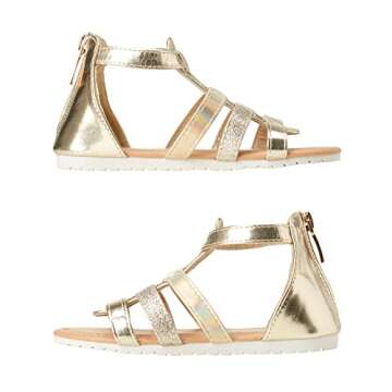 bebe Girls’ Sandals - Glittery Strapped Gladiator Slides - Toddler Girls Summer Strapped Sandals (5T-8T), Size 8 Toddler, Light Gold