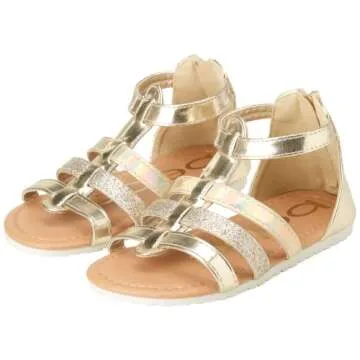 bebe Girls’ Sandals - Glittery Strapped Gladiator Slides - Toddler Girls Summer Strapped Sandals (5T-8T), Size 8 Toddler, Light Gold