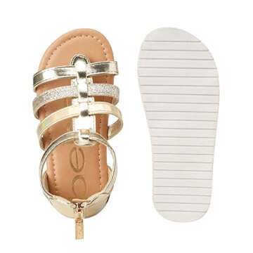 bebe Girls’ Sandals - Glittery Strapped Gladiator Slides - Toddler Girls Summer Strapped Sandals (5T-8T), Size 8 Toddler, Light Gold
