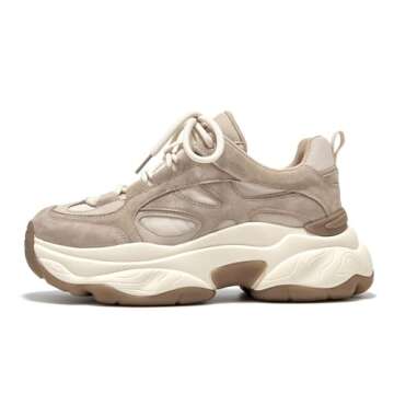 BEAU TODAY Sneakers for Women, Womens Fashion Sneakers, Platform Dad Shoes Comfortable Lace-Up Leath...