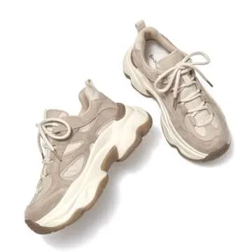 BEAU TODAY Sneakers for Women, Womens Fashion Sneakers, Platform Dad Shoes Comfortable Lace-Up Leather Casual Sneakers Beige US 8
