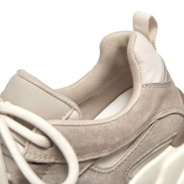 BEAU TODAY Sneakers for Women, Womens Fashion Sneakers, Platform Dad Shoes Comfortable Lace-Up Leather Casual Sneakers Beige US 8