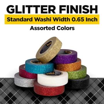 Scotch Glitter Washi Tape – 10 Rolls for Festive DIY Fun and Crafting
