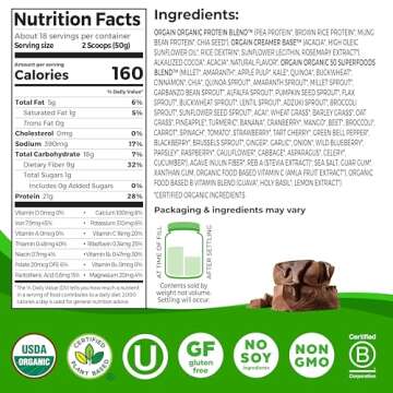 Orgain Organic Vegan Protein + 50 Superfoods Powder, Creamy Chocolate Fudge - 21g Plant Based Protei...