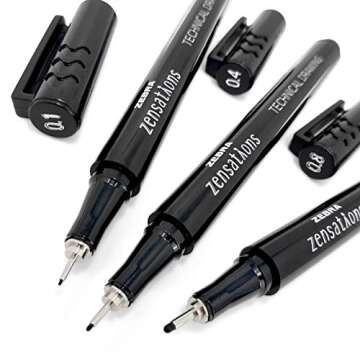 Zebra Zensations Technical Drawing Fineliner Pens – Full Set of 6 Grades – Black Ink