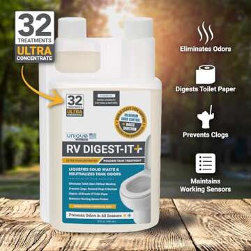 Unique RV Digest-It+ Extra-Strength Ultra-Concentrate - 32 RV Toilet Treatments - Eliminates Smells ...