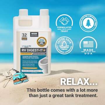 Unique RV Digest-It+ Extra-Strength Ultra-Concentrate - 32 RV Toilet Treatments - Eliminates Smells and Liquifies Waste (32 oz)
