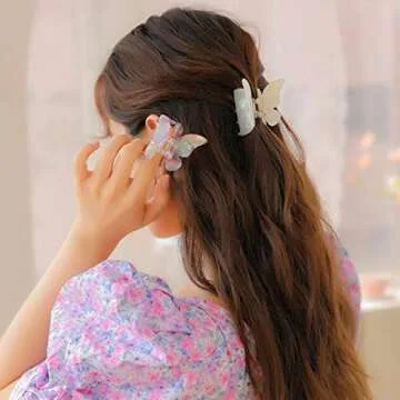 Butterfly Hair Clips, Tortoise Shell Cellulose Acetate Barrettes Claw Clips No-Slip Grip French Design Hair Jaw Clips Clamp Small Hair Accessories for Women Girls Ladies (3 Pack)