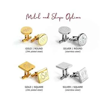 Custom Engraved Cufflinks for Men • Silver, Black, Gold Cuff Links with Initials • Personalized ...